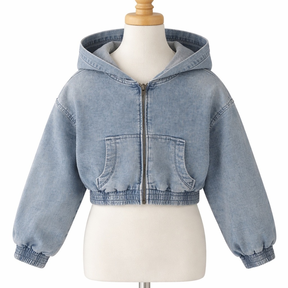 GAP Light Blue Hooded Denim Crop Jacket for Kids